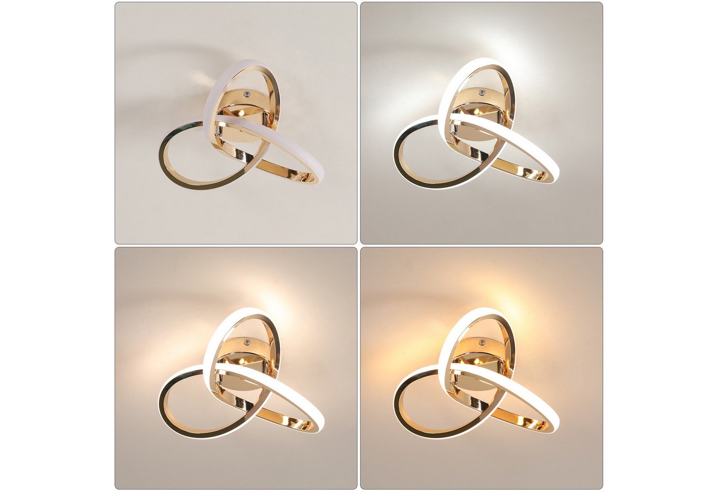 Riserva LED Deckenleuchte Moderne LED Deckenlampe Gold 22W, dimmbar 3 Farben, Acryl Rund