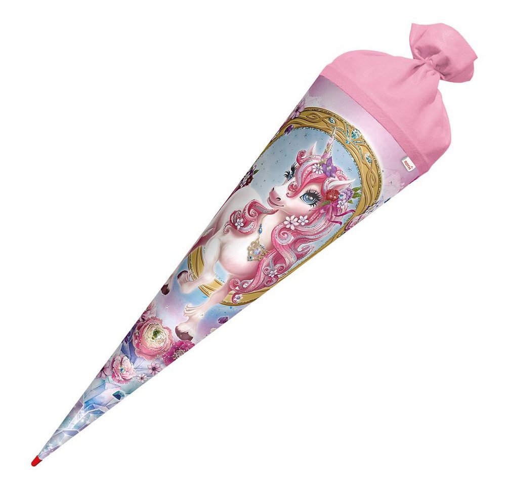 Roth Schultüte Einhorn Beauty mit Glittereffekt, 70cm, rund, mit Rot(h)-Spitze und rosafarbigem Filz Bild 2