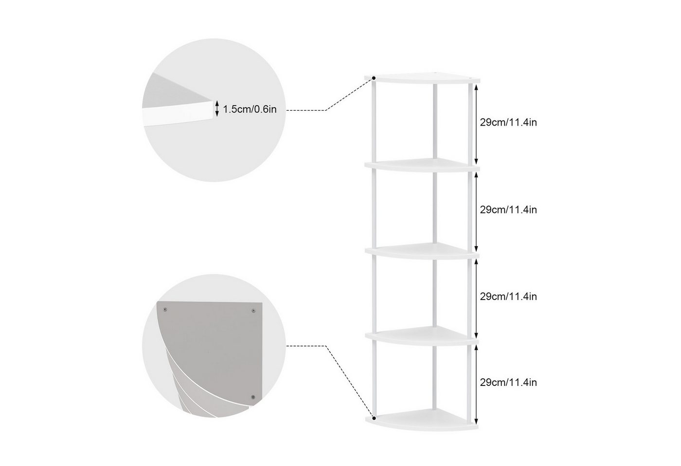 JEOBEST Eckregal Bücherregal mit 5 Ebenen, Aufbewahrungsregal, Pflanzenregal, H: 124cm, Industrial-Design, mit Stahlrahmen Bild 3