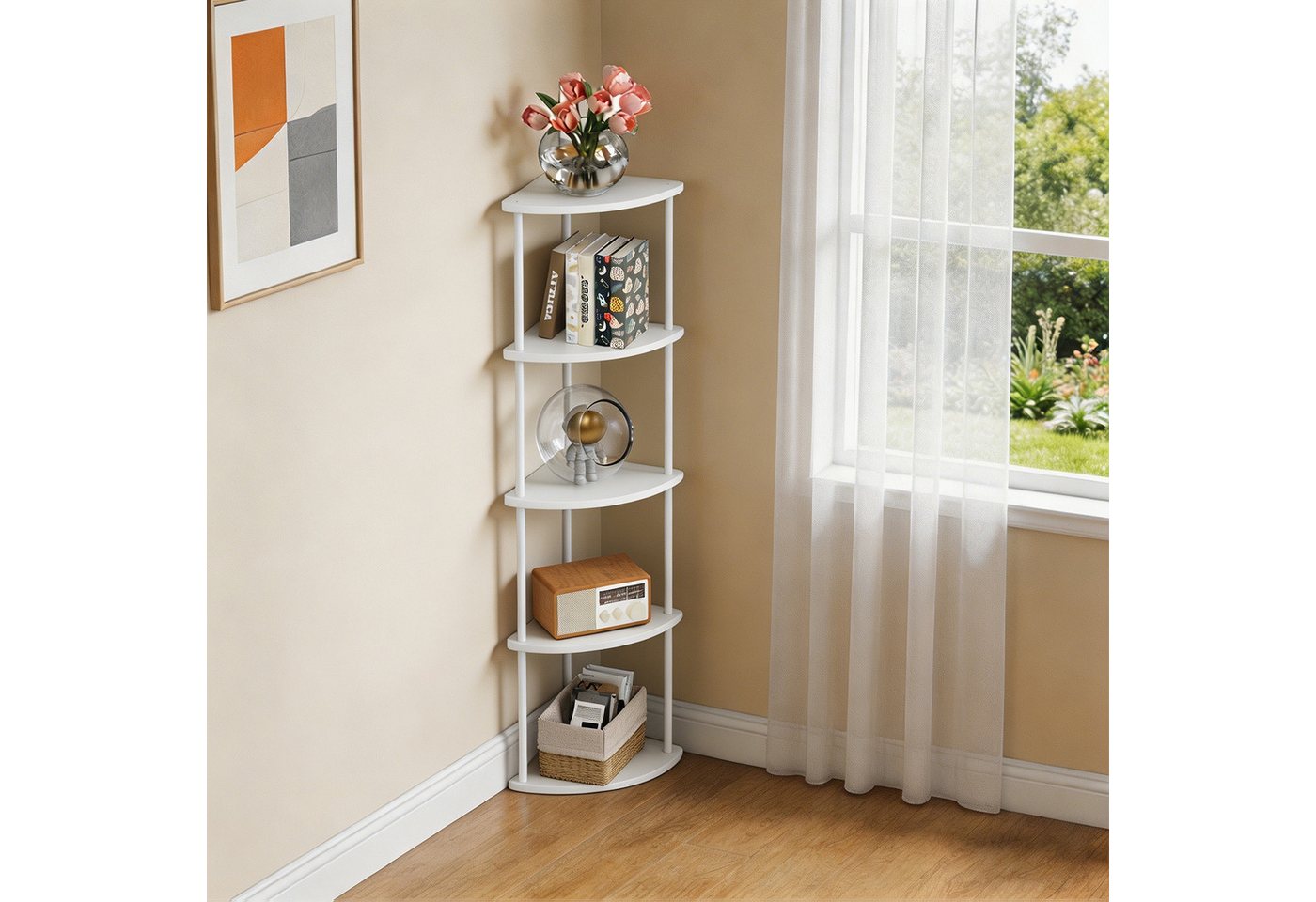 JEOBEST Eckregal Bücherregal mit 5 Ebenen, Aufbewahrungsregal, Pflanzenregal, H: 124cm, Industrial-Design, mit Stahlrahmen Bild 5
