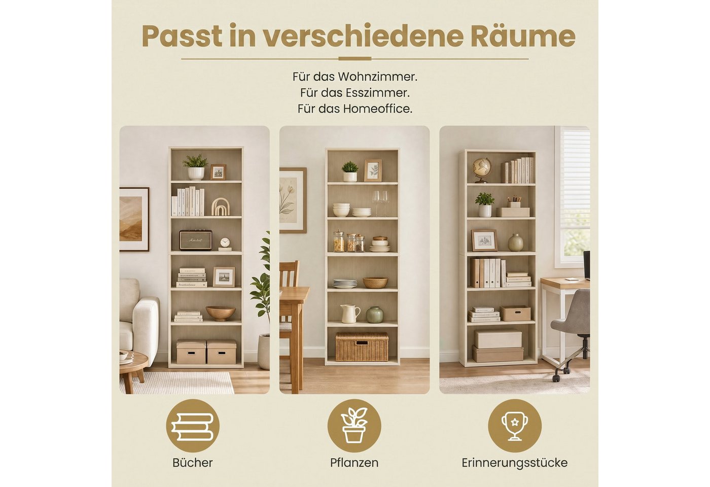 VASAGLE Bücherregal 178.5 cm, Standregal mit verstellbaren Ablagen, mit 6 Ebenen, offenes Aufbewahrungsregal, für Wohnzimmer Bild 5