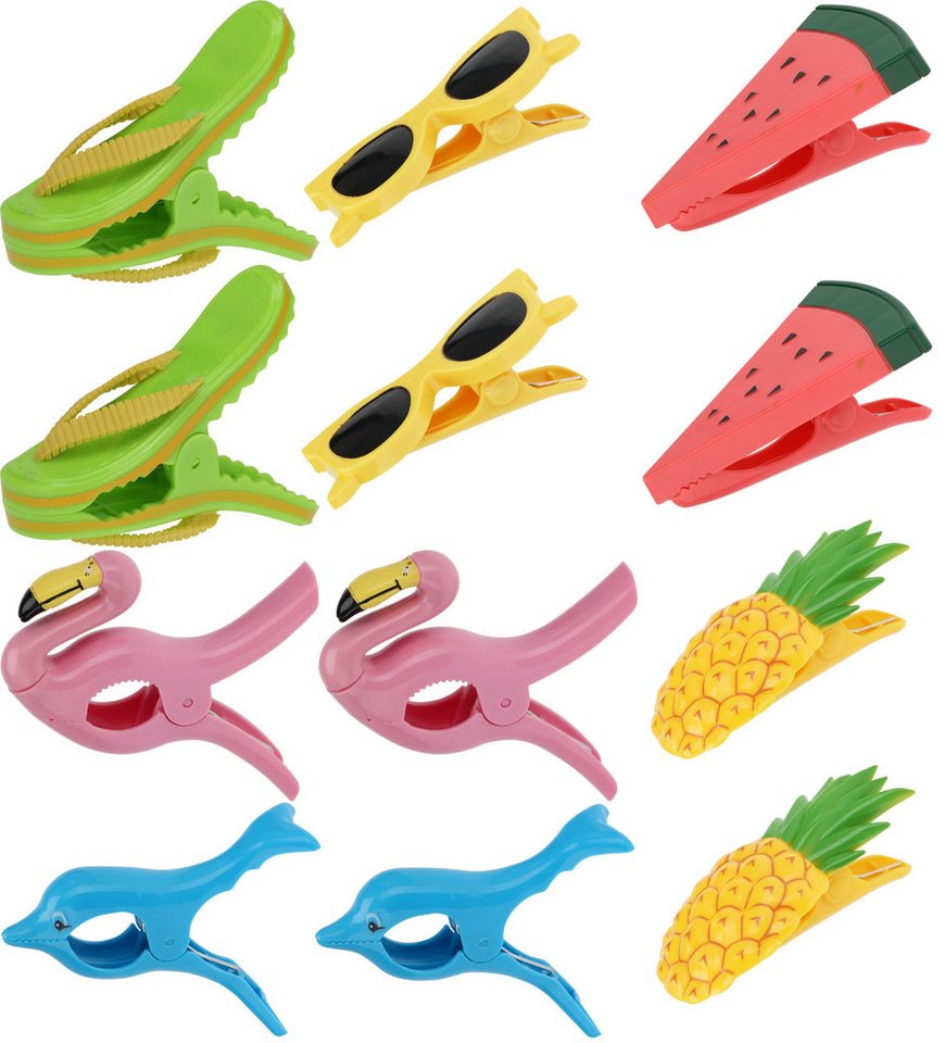Koopman Handtuchklemme Clips Strandtuch Bunt 12 er Set, 12 Stk, 6 Motive, Kunststoff, Strandurlaub Bild 3