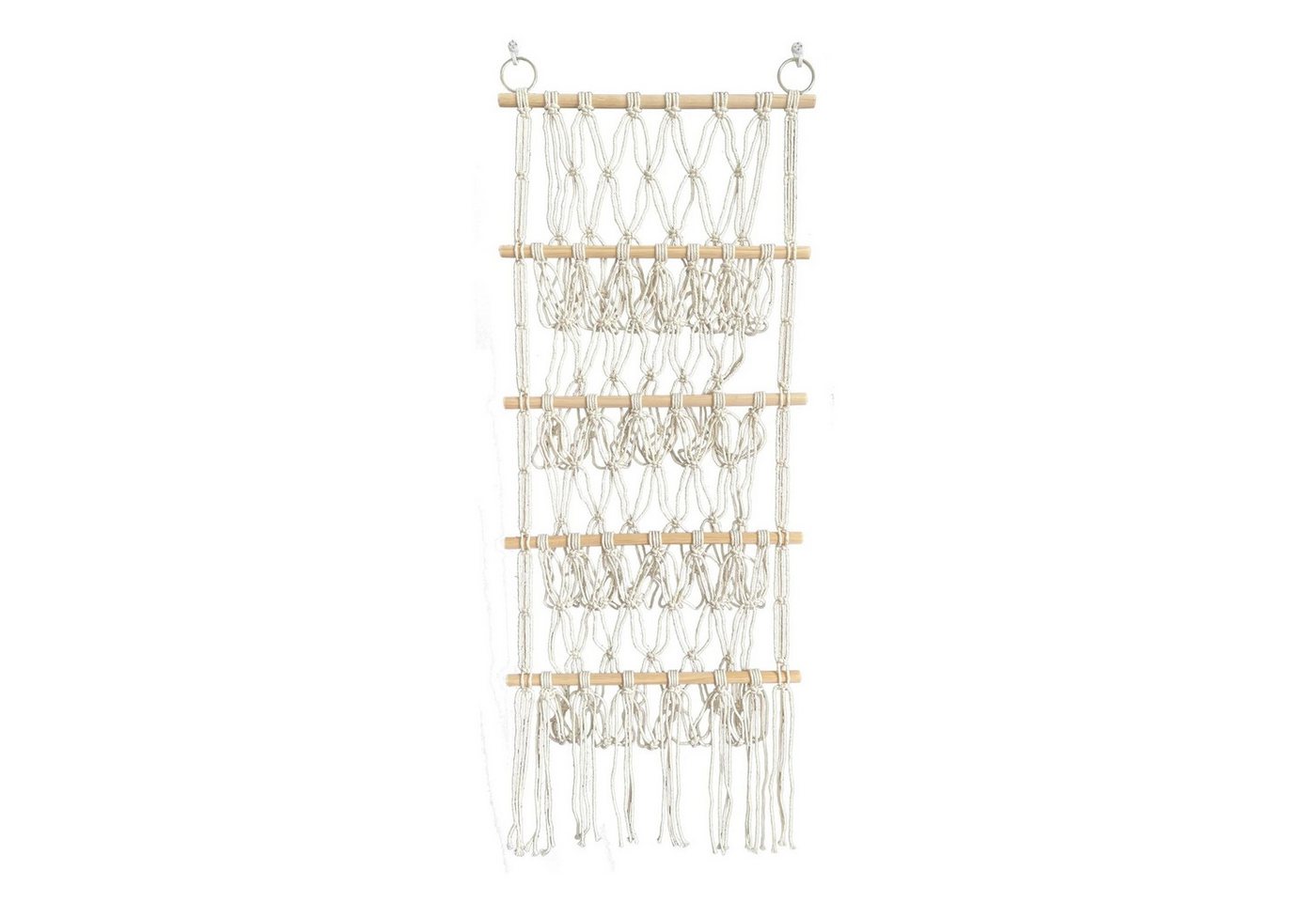 Diwzbyn Hängeregal Makramee-Dekoregal Handgewebtes Aufbewahrungsregal aus Baumwollseil, Minimalistischer Wandorganizer mit Netzfächern im Hängemattenstil Bild 4