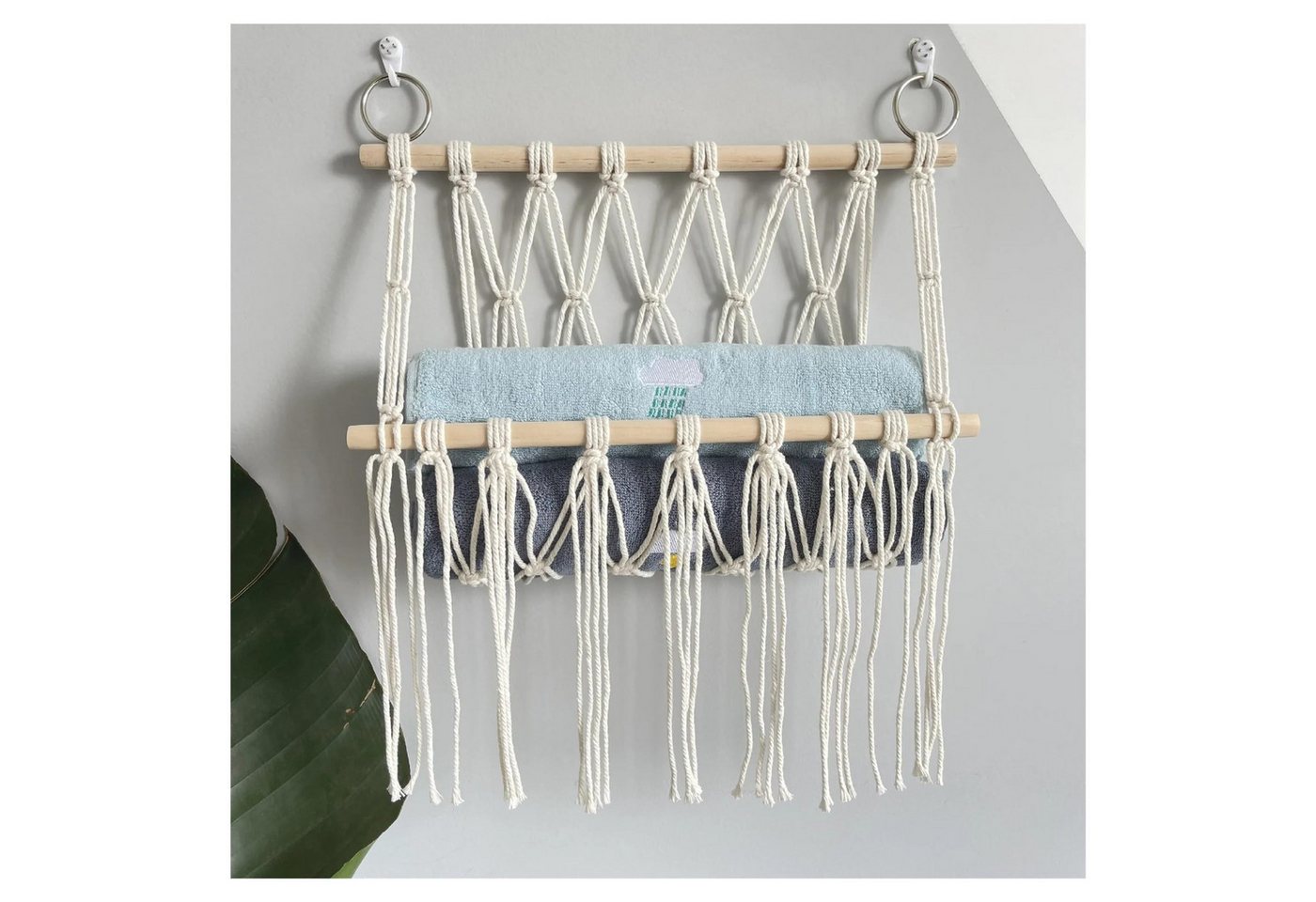 Diwzbyn Hängeregal Makramee-Dekoregal Handgewebtes Aufbewahrungsregal aus Baumwollseil, Minimalistischer Wandorganizer mit Netzfächern im Hängemattenstil Bild 5