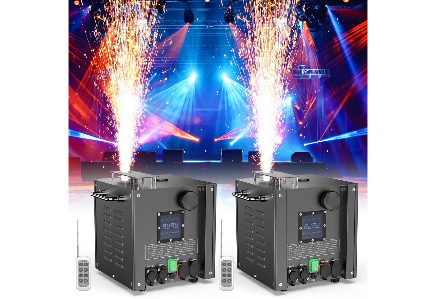 ZonQoonz Discolicht 800W wasserdichte Kaltflammen-Feuerwerksmaschine mit Transportkoffer