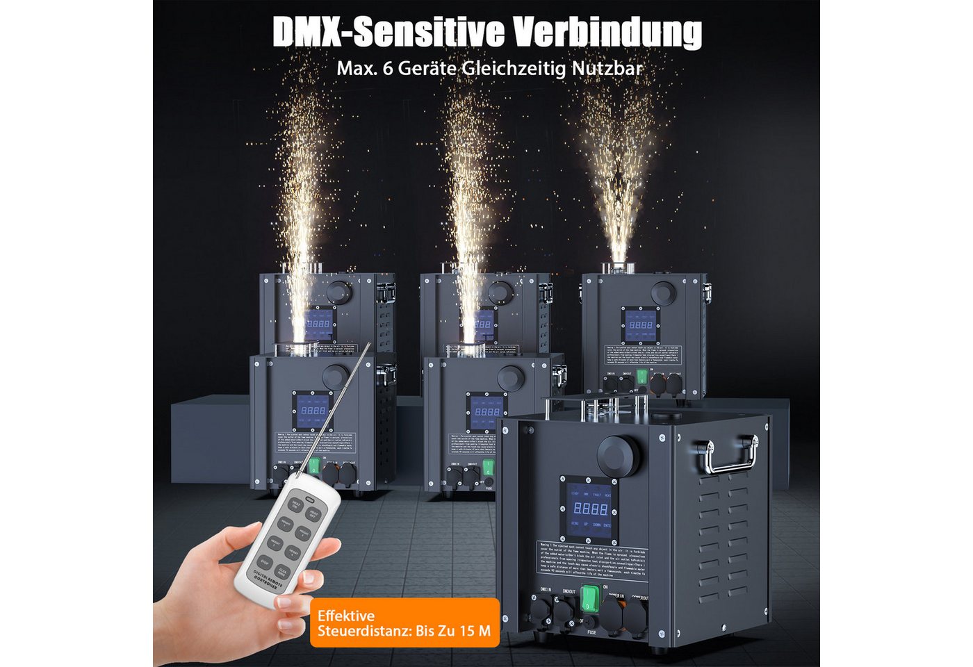 ZonQoonz Discolicht 800W wasserdichte Kaltflammen-Feuerwerksmaschine mit Transportkoffer Bild 5