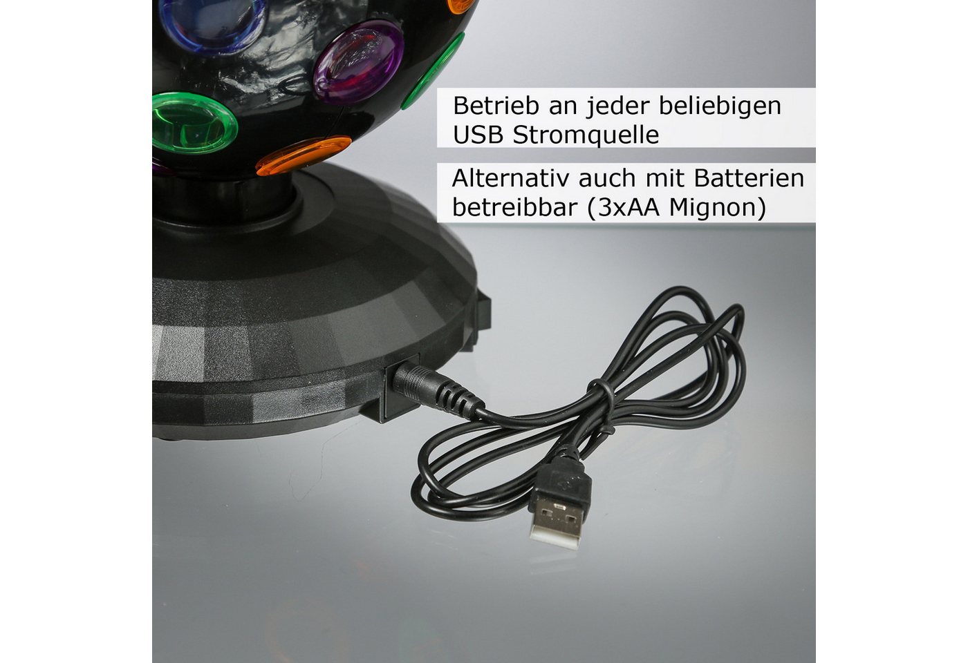 SATISFIRE Discolicht Disco Ball Lichteffekt Kugel Partyeffekt Batterie/USB Strahleneffekt, LED Classic, mehrfarbig / bunt Bild 2