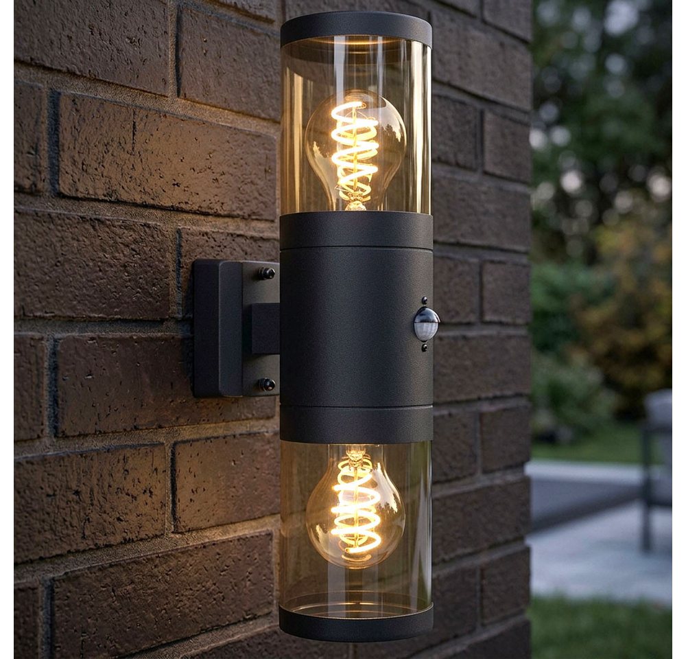 GLOBO LIGHTING LED Außen-Wandleuchte, Leuchtmittel inklusive, Warmweiß, Außenleuchte LED Wandlampe mit Bewegungsmelder Up Down