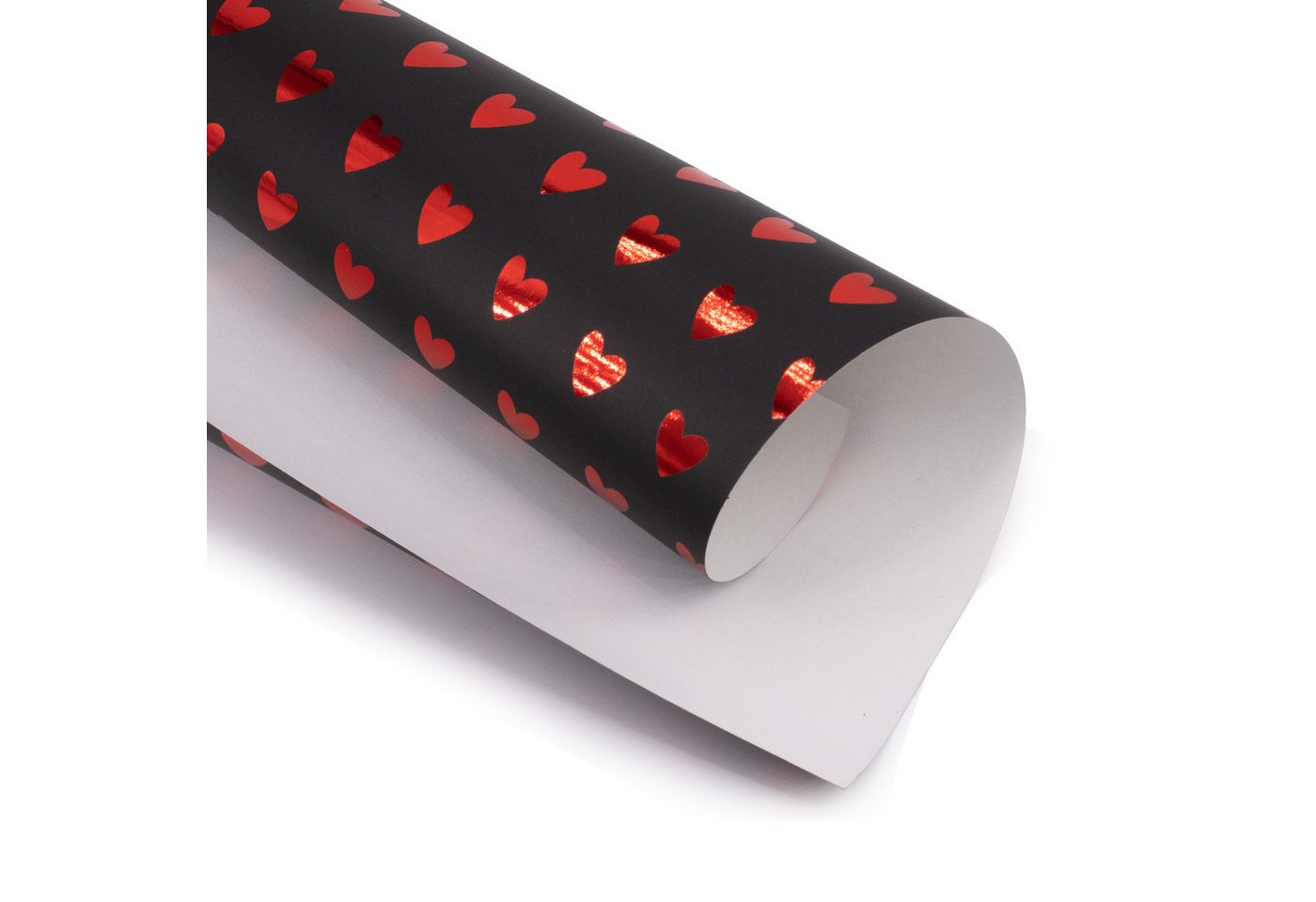 Star Geschenkpapier, Geschenkpapier Herzen 70cm x 2m Rolle Schwarz / Rot glänzend