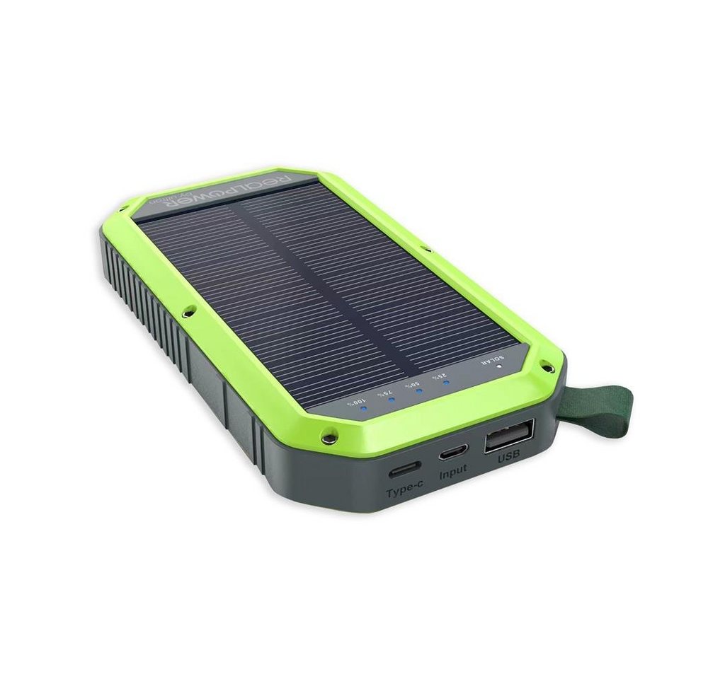 Realpower PB-10000 Solar Powerbank, mit LED Lampe 10000 mAh USB-C QI