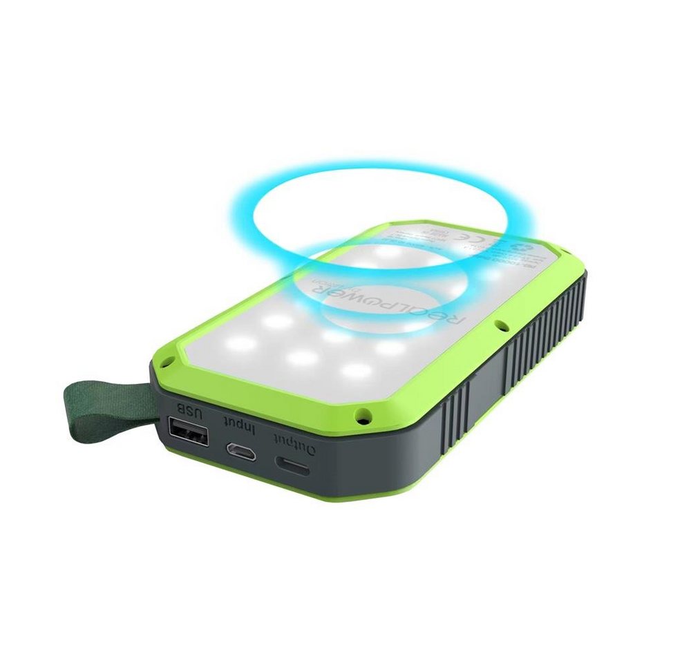 Realpower PB-10000 Solar Powerbank, mit LED Lampe 10000 mAh USB-C QI Bild 2