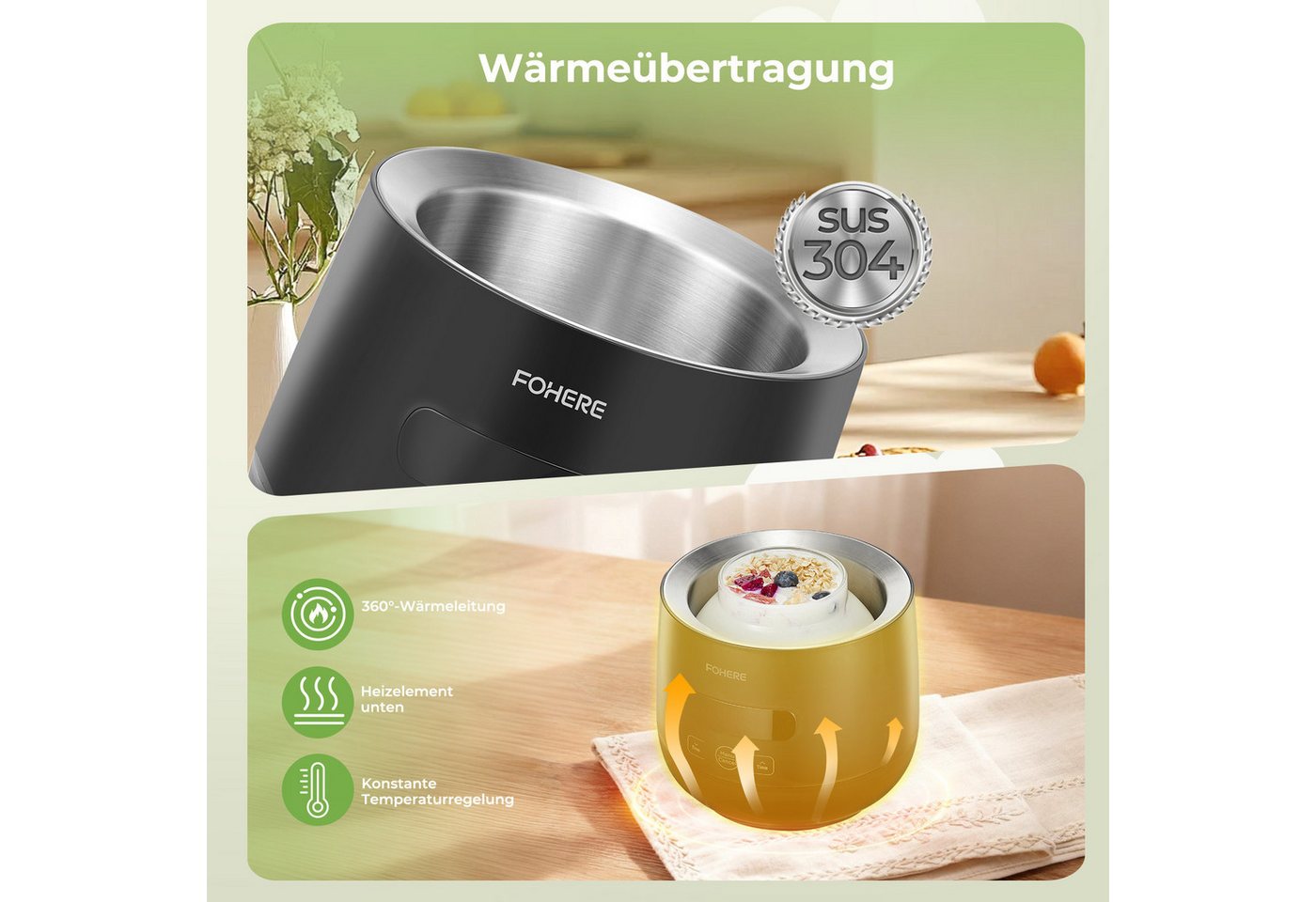 FOHERE Joghurtbereiter 2 Glasbehälter (2000 ml + 1400 ml), zur Herstellung von griechischem Joghurt, Käse, Natto und Reiswein Bild 3