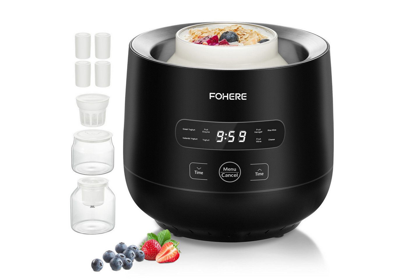 FOHERE Joghurtbereiter 2 Glasbehälter (2000 ml + 1400 ml), zur Herstellung von griechischem Joghurt, Käse, Natto und Reiswein Bild 4