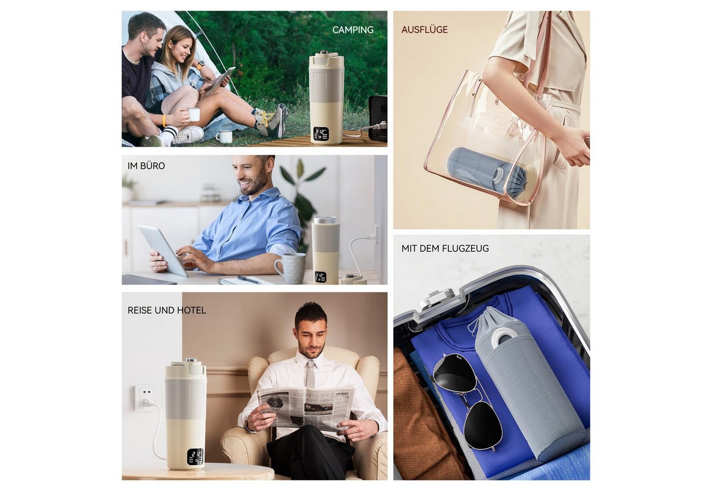 Tekoo Wasserkocher Tragbarer Reise-Wasserkocher 316 Edelstahl 550ml, 360 W, Tragbar für Reisen, Warmhaltefunktion über Powerbank