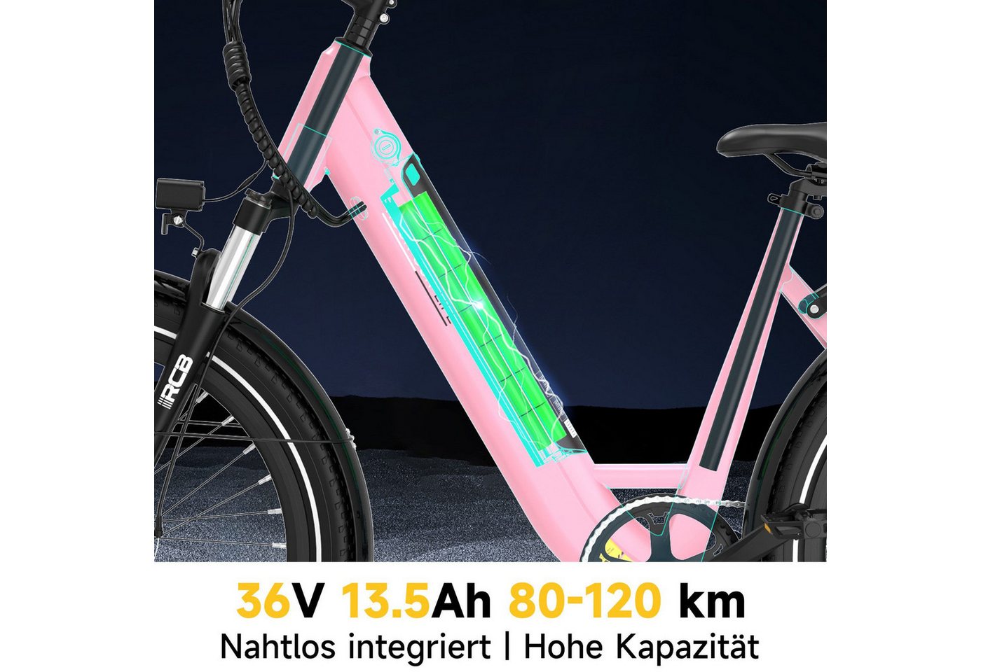 RCB E-Bike Pedelec G6 für Stadt und Gelände,27,5 Zoll Damen Elektrofahrrad,13Ah,80-120 km, 7 Gang, Kettenschaltung, Heckmotor, 468 Wh, APP&NFC, ebike Damen, Drehmomentsensor, max. Geschwindigkeit: 25 km/h Bild 3