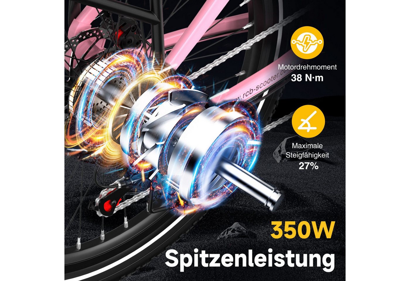 RCB E-Bike Pedelec G6 für Stadt und Gelände,27,5 Zoll Damen Elektrofahrrad,13Ah,80-120 km, 7 Gang, Kettenschaltung, Heckmotor, 468 Wh, APP&NFC, ebike Damen, Drehmomentsensor, max. Geschwindigkeit: 25 km/h Bild 4