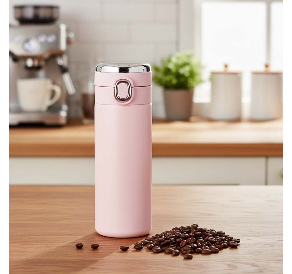 Ikonka Isolierflasche Thermal Mug LED Thermobecher Temperaturanzeige 420ml pink Edelstahl, LED Temperaturanzeige, doppelwandige Isolierung, Klickverschluss Bild 3