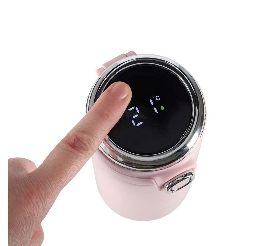 Ikonka Isolierflasche Thermal Mug LED Thermobecher Temperaturanzeige 420ml pink Edelstahl, LED Temperaturanzeige, doppelwandige Isolierung, Klickverschluss Bild 5