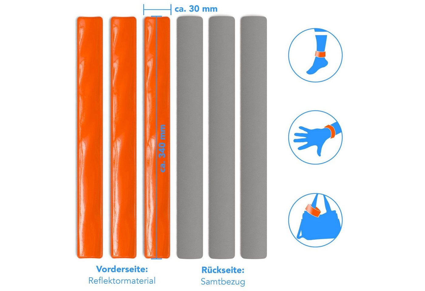 EAZY CASE Fahrradreflektor 6er Set Schnapp-Leuchtarmbänder, Jogging Reflektoren Schnapparmband Neon Laufband reflektierend Orange Bild 5
