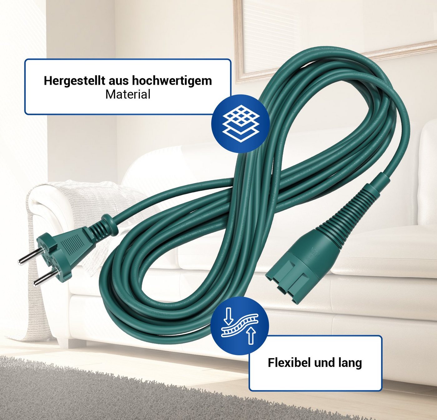 VIOKS Anschlusskabel Ersatz für Vorwerk Handstaubsauger Kobold VK130, VK131 Stromkabel, Konturenstecker, 7 m Bild 3