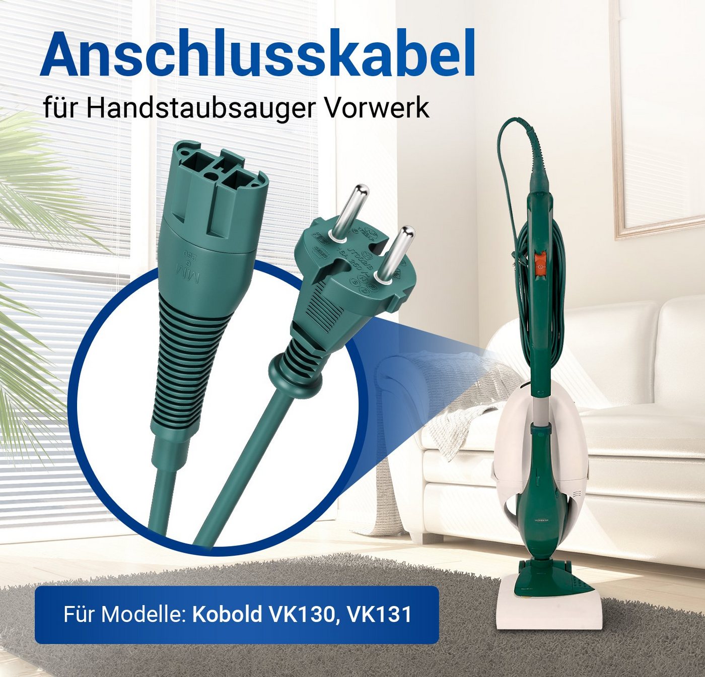 VIOKS Anschlusskabel Ersatz für Vorwerk Handstaubsauger Kobold VK130, VK131 Stromkabel, Konturenstecker, 7 m Bild 5