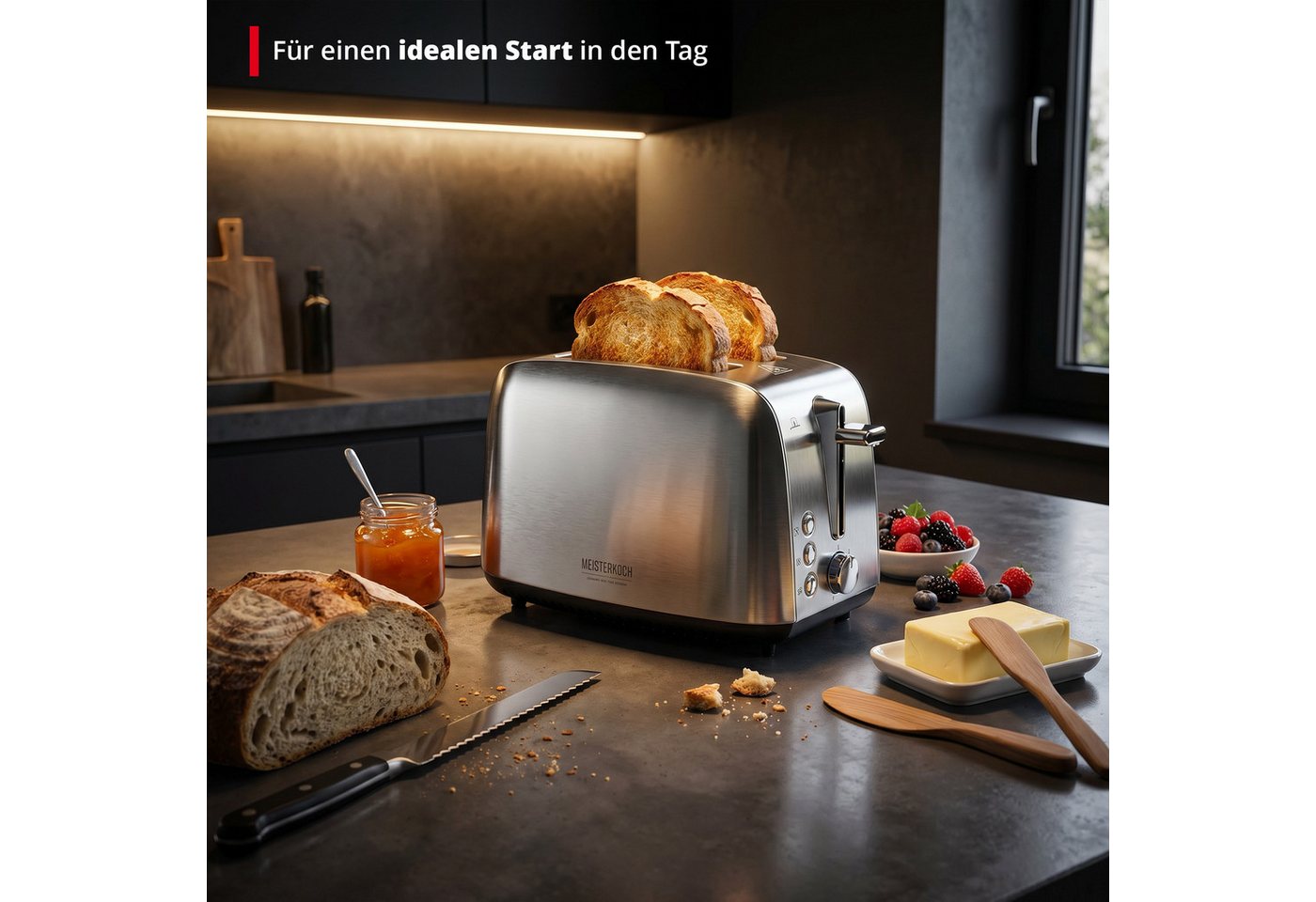 KHG Toaster 2-Scheiben-Toaster Edelstahl 925 W mit Brötchenaufsatz, 2 kurze Schlitze, für 2 Scheiben, 925 W, 7 Röststufen, Auftau- & Aufwärmfunktion, Krümelschublade Bild 2