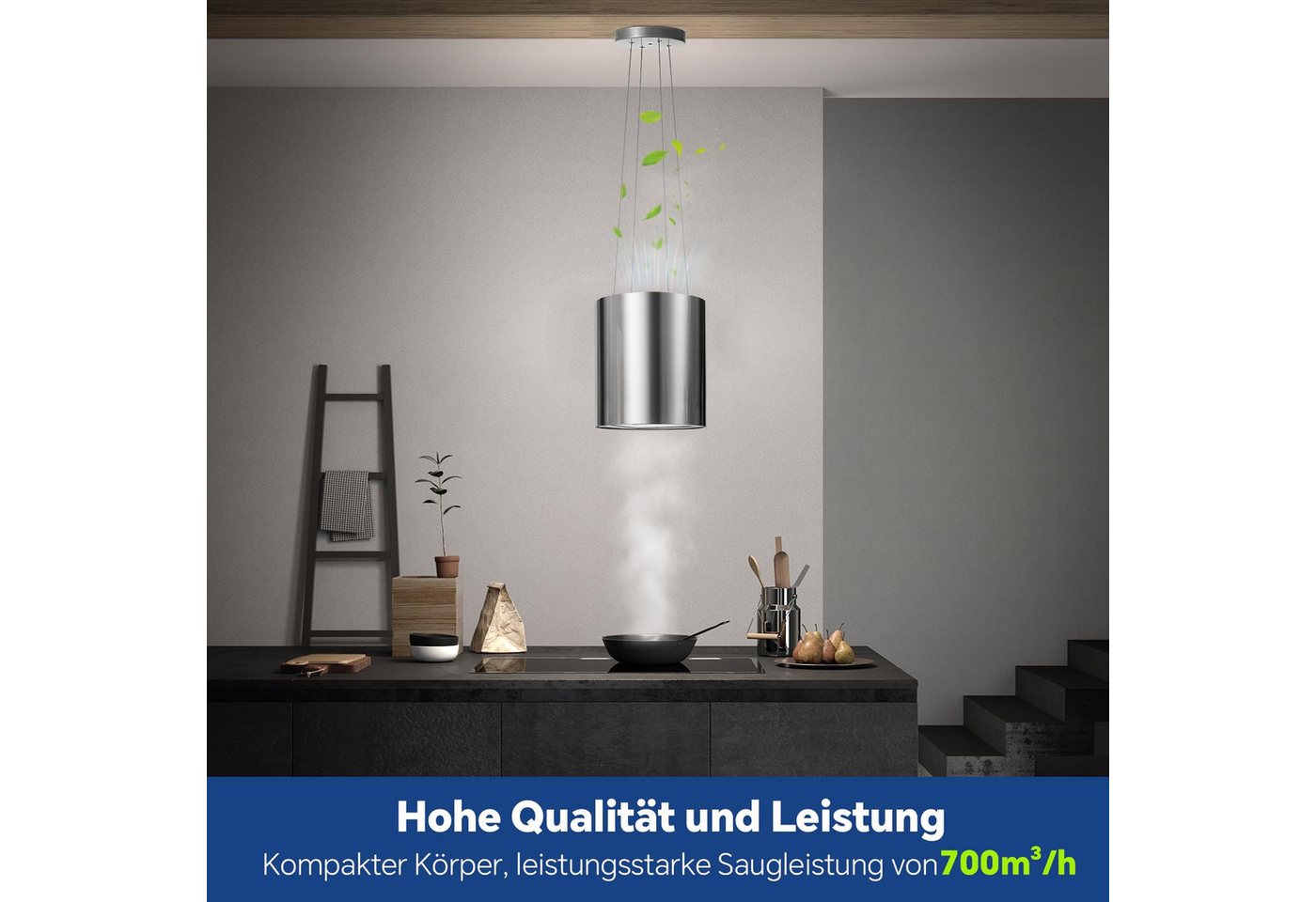 SNDOAS Inselhaube Dunstabzugshaube Umluft 35cm 700 m³/h mit Aktivkohlefilter, 3 Stufen Dunstabzugshaube Umluft 35cm 700 m³/h mit Aktivkohlefilter, 3 Stufen, 5 Minuten Nachlauf, LED-Licht für Moderne Inselhauben, A+ Bild 3