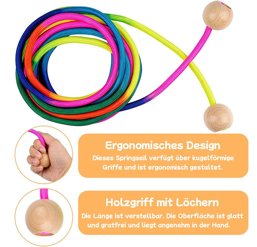 AFKSMILE Springseil Springseil Lang, Springseil Kinder, 5M Seilspringen für Mehrspieler, Gruppen Seil mit Holzgriff für Kinder und Erwachsene, Schule, Sport