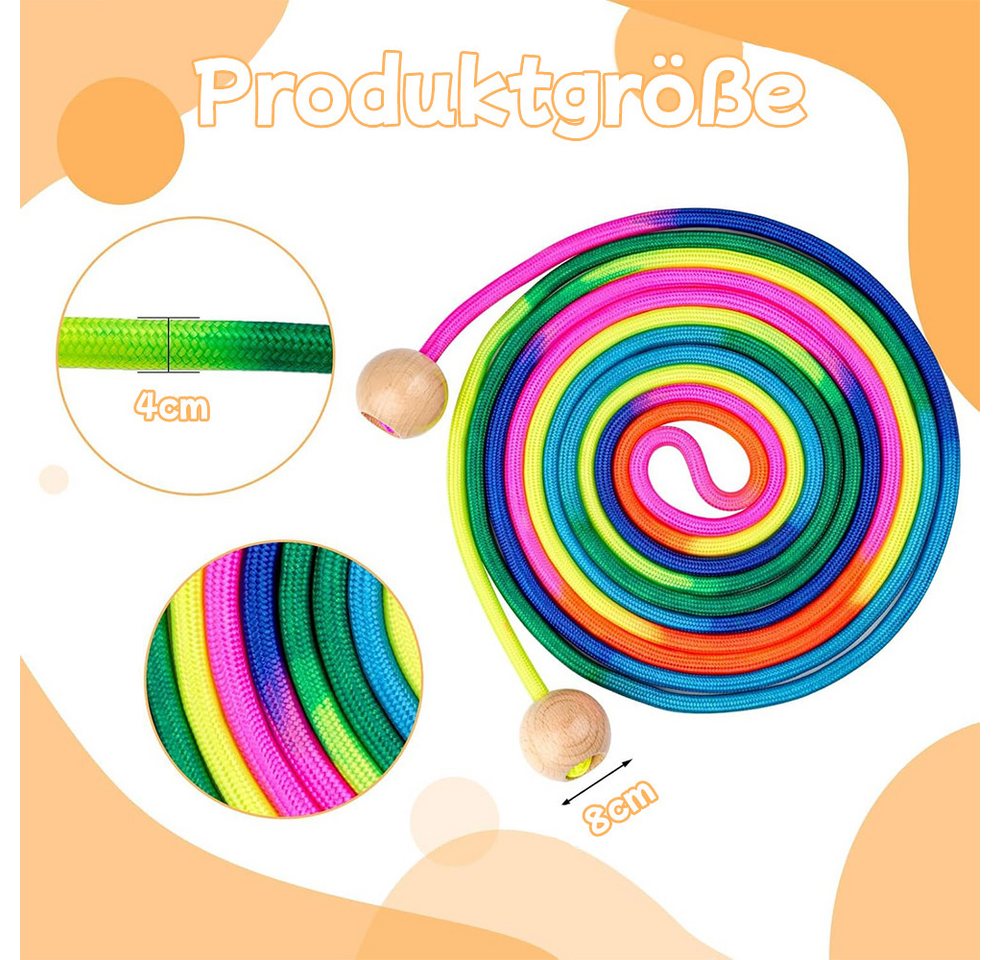 AFKSMILE Springseil Springseil Lang, Springseil Kinder, 5M Seilspringen für Mehrspieler, Gruppen Seil mit Holzgriff für Kinder und Erwachsene, Schule, Sport Bild 2