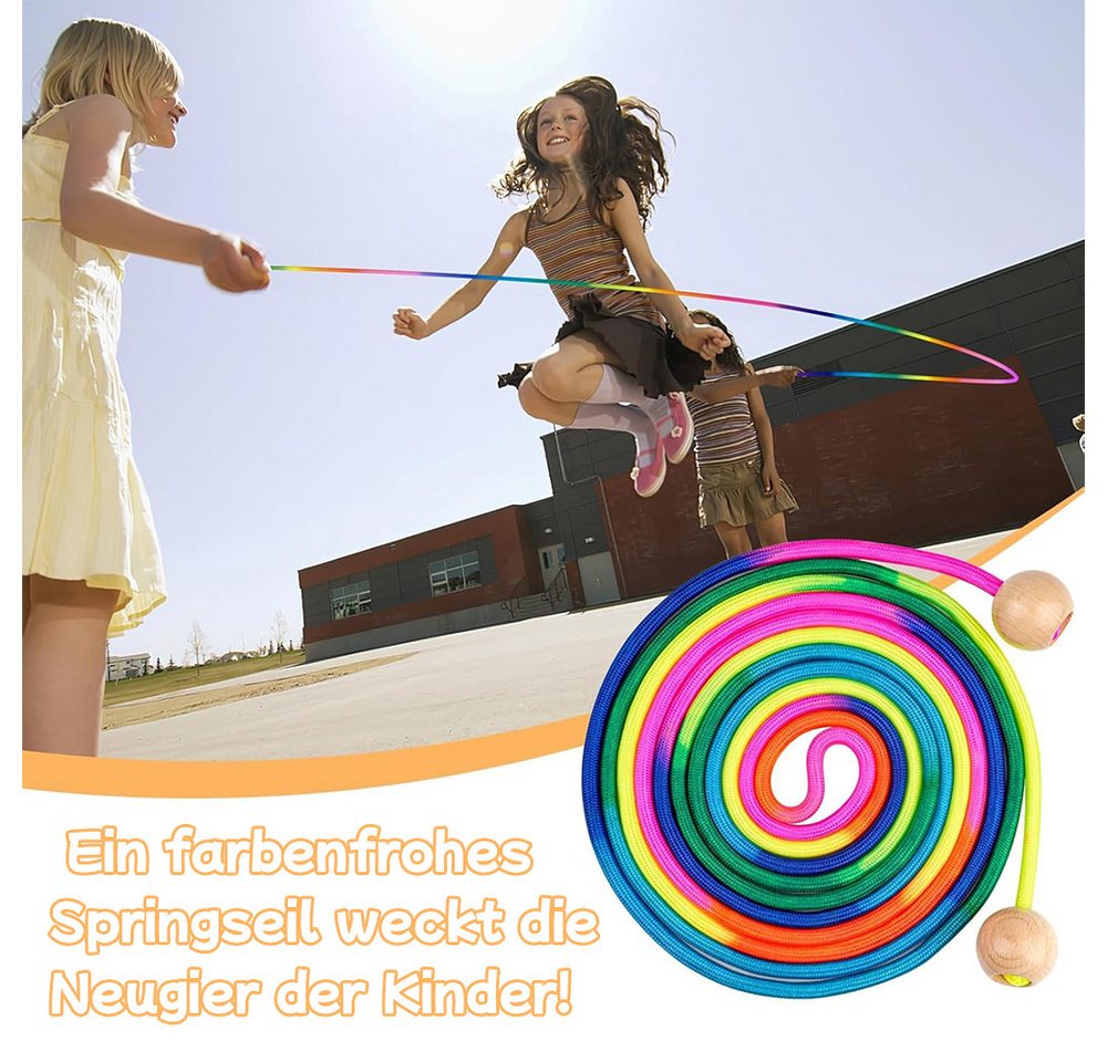 AFKSMILE Springseil Springseil Lang, Springseil Kinder, 5M Seilspringen für Mehrspieler, Gruppen Seil mit Holzgriff für Kinder und Erwachsene, Schule, Sport Bild 3