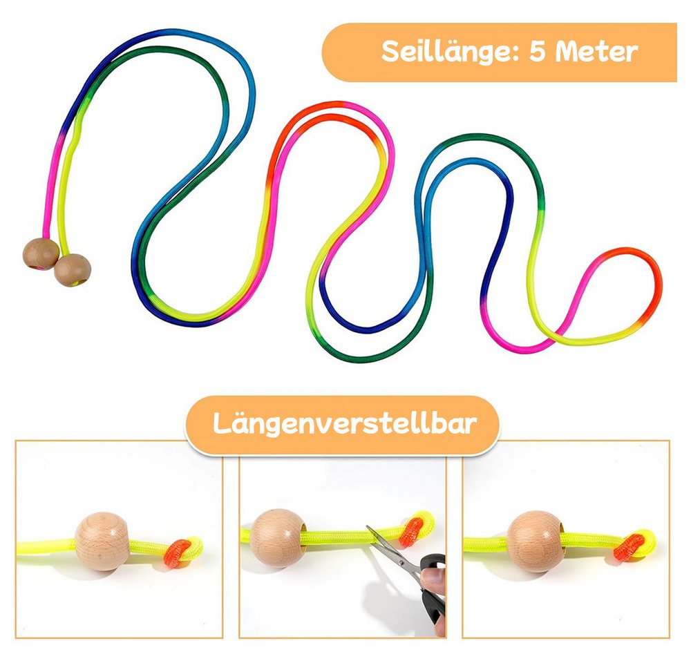 AFKSMILE Springseil Springseil Lang, Springseil Kinder, 5M Seilspringen für Mehrspieler, Gruppen Seil mit Holzgriff für Kinder und Erwachsene, Schule, Sport Bild 4