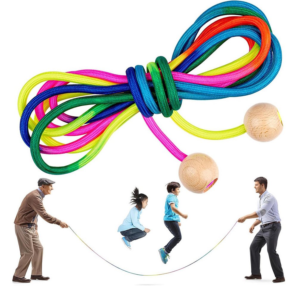 AFKSMILE Springseil Springseil Lang, Springseil Kinder, 5M Seilspringen für Mehrspieler, Gruppen Seil mit Holzgriff für Kinder und Erwachsene, Schule, Sport Bild 5