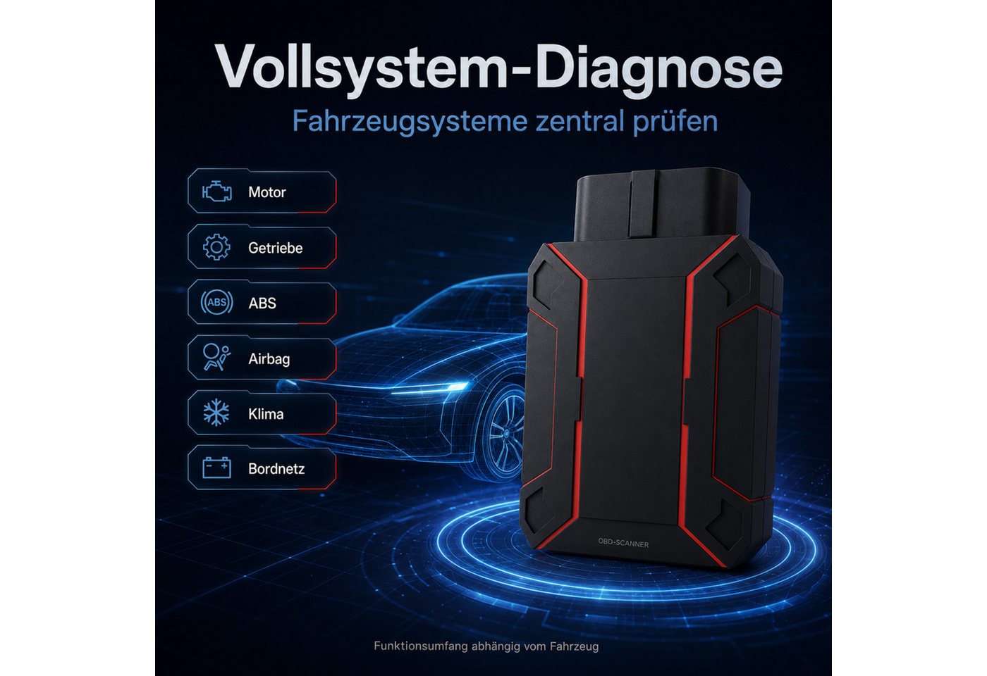 KONNWEI Kfz-Diagnosegerät OBD2 Diagnosegerät Auto Scanner Fehlerauslesegerät mit App, Komplett-Set, Komplett-Set, Kabellose App-Diagnose mit Live-Daten und Systemscan