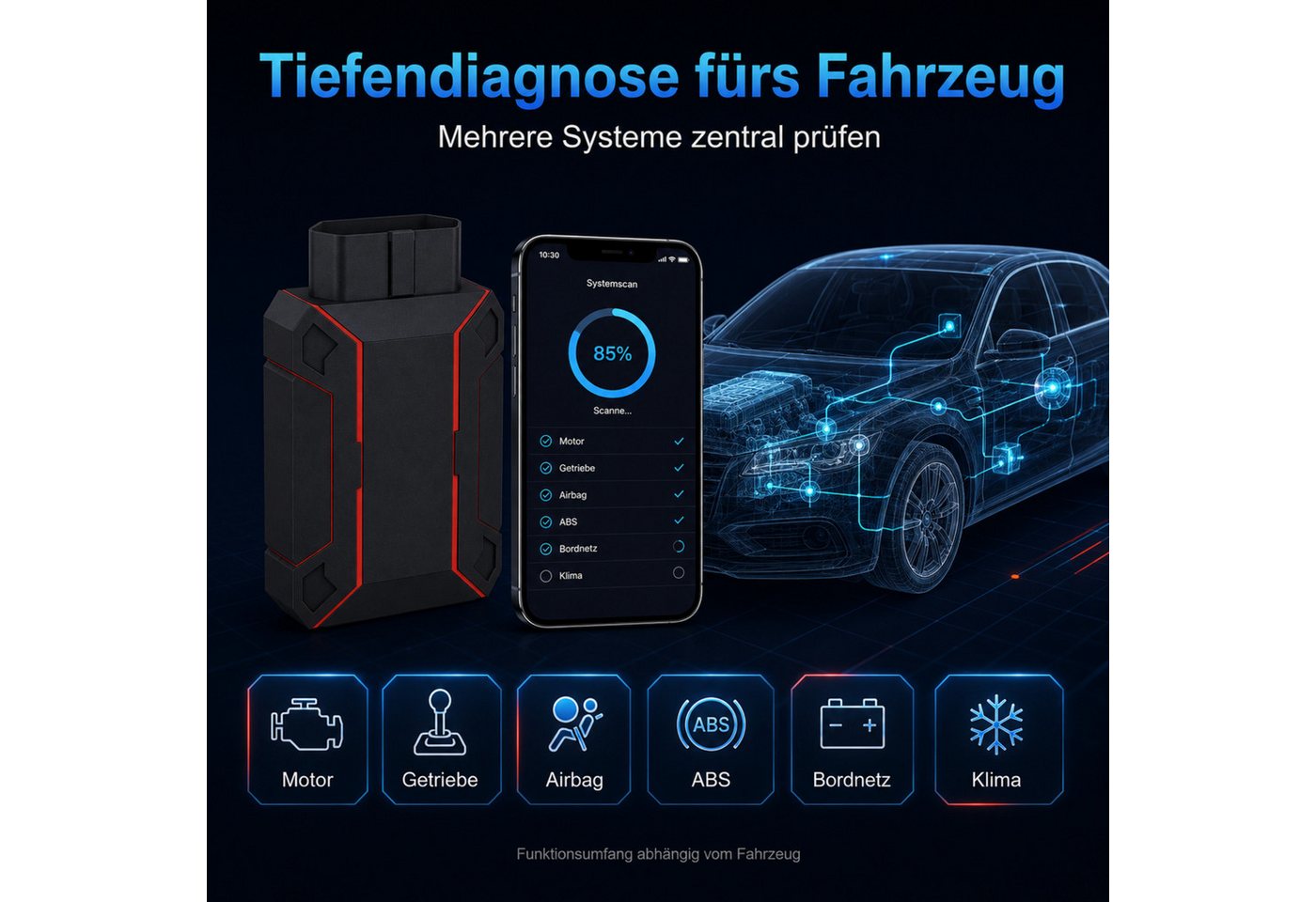 KONNWEI Kfz-Diagnosegerät OBD2 Diagnosegerät Auto Scanner Fehlerauslesegerät mit App, Komplett-Set, Komplett-Set, Kabellose App-Diagnose mit Live-Daten und Systemscan Bild 3