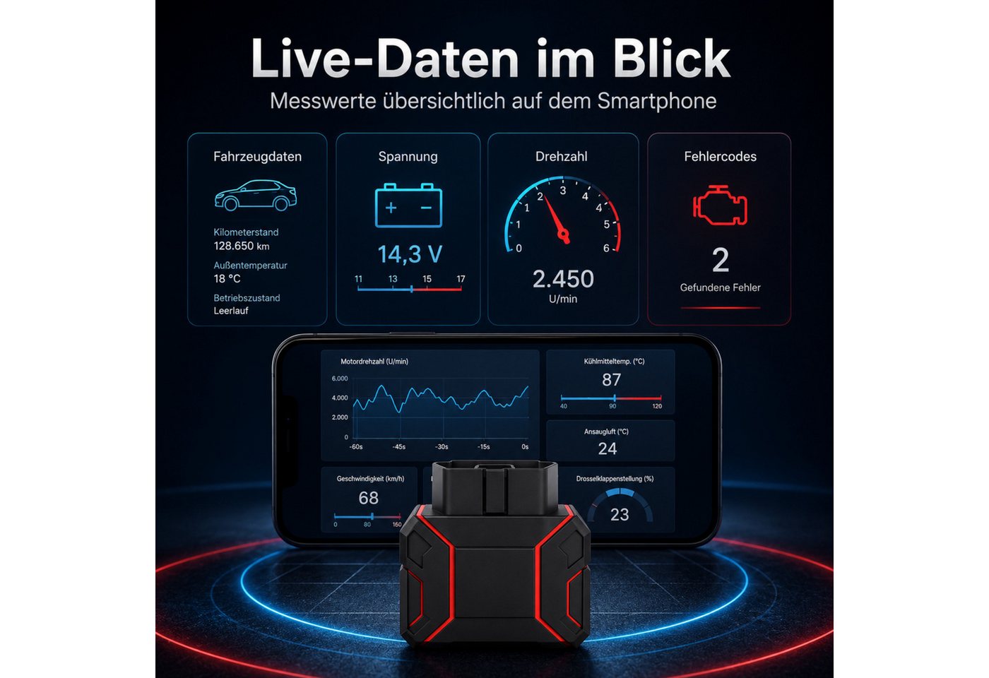 KONNWEI Kfz-Diagnosegerät OBD2 Diagnosegerät Auto Scanner Fehlerauslesegerät mit App, Komplett-Set, Komplett-Set, Kabellose App-Diagnose mit Live-Daten und Systemscan Bild 5