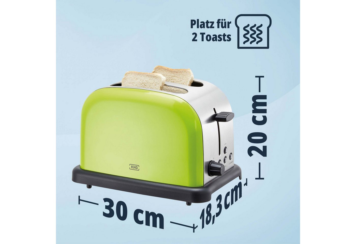 KHG Toaster Edelstahl, Auftau- und Aufwärmfunktion, 6 Bräunungsstufen, 2 kurze Schlitze, für 2 Scheiben, 1000 W, Brötchenaufsatz, Krümelschublade, Bagel-Funktion Bild 3