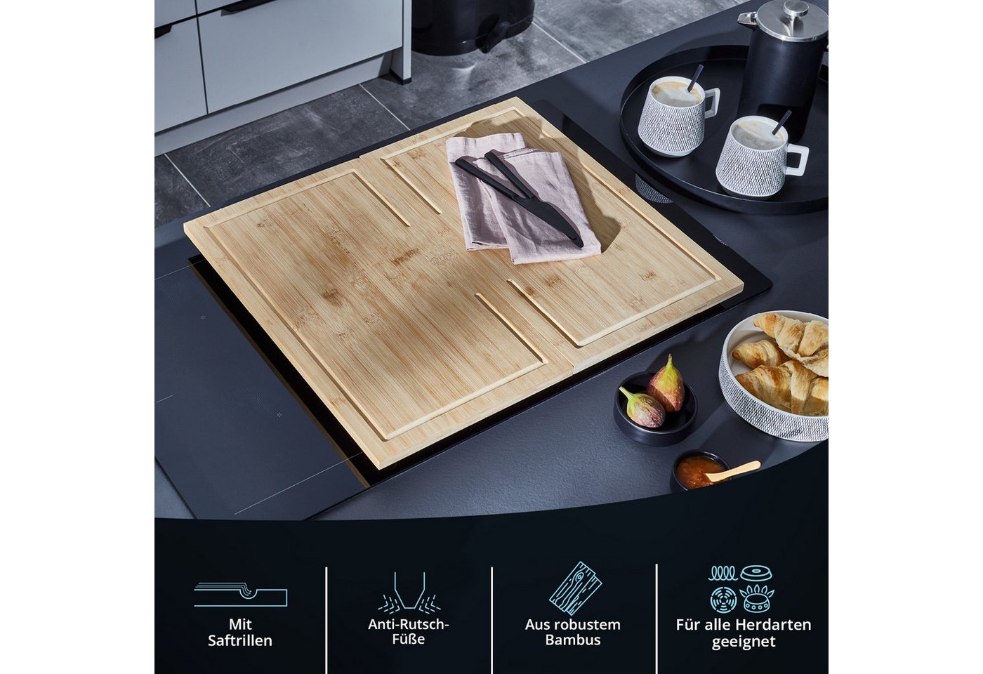 KHG Herd-Abdeckplatte Bambus 2er-Set je 50x28 cm Holz braun, Bambus, (2 tlg) Bild 2