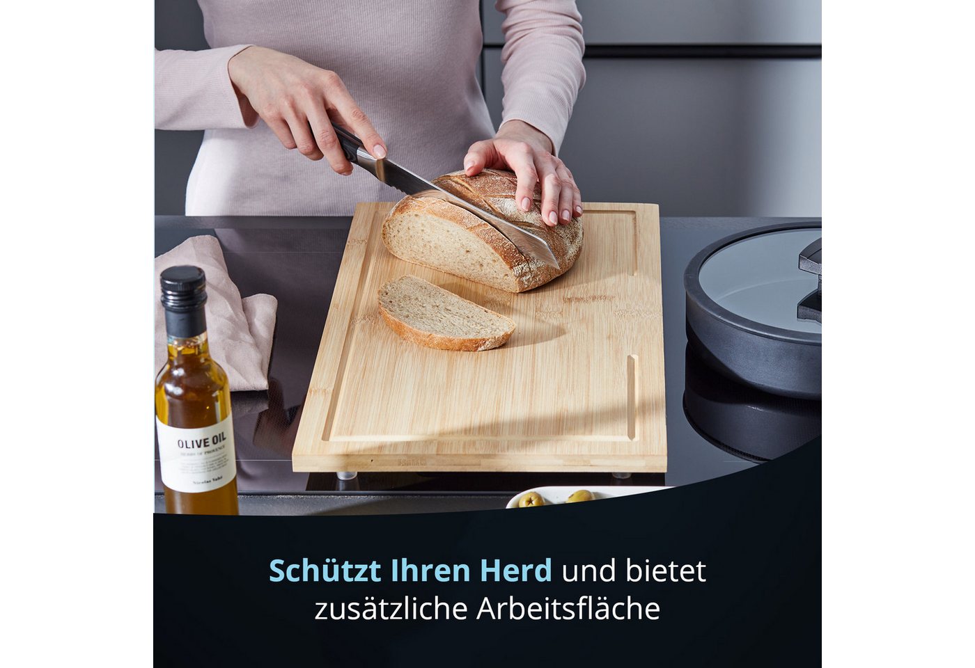 KHG Herd-Abdeckplatte Bambus 2er-Set je 50x28 cm Holz braun, Bambus, (2 tlg) Bild 4