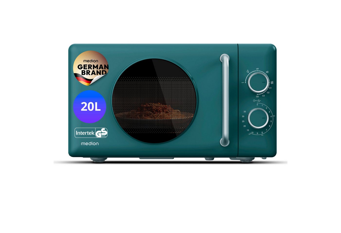 Medion® Mikrowelle MD100119, Grill und Heißluft, 20 l, 800W Leistung,5 Mikrowellenstufen, Auftaufunktion, Retro-Design Bild 3