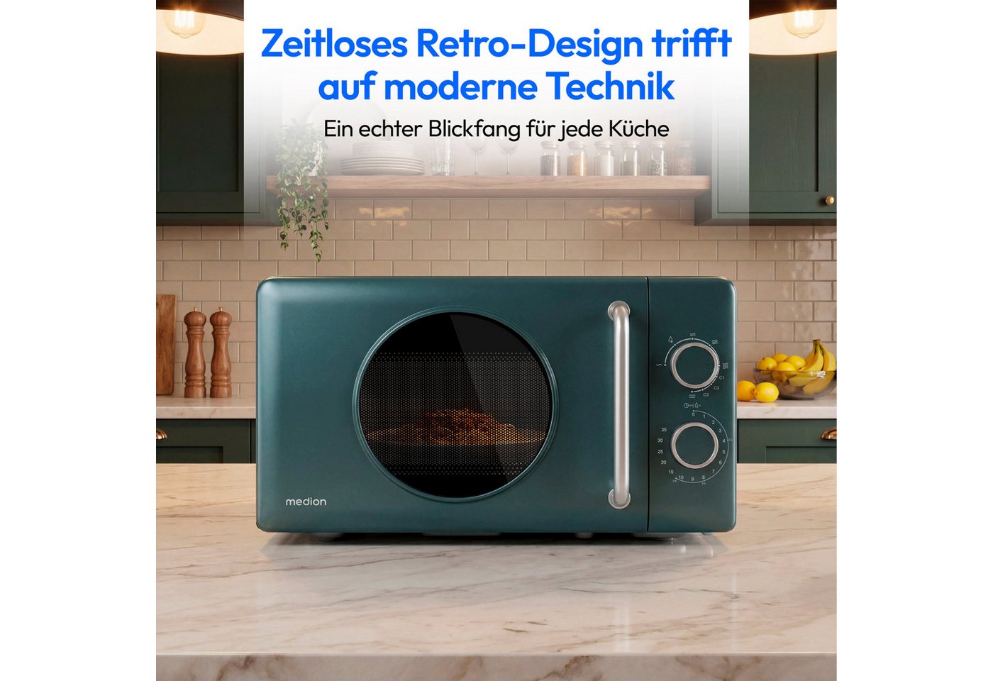 Medion® Mikrowelle MD100119, Grill und Heißluft, 20 l, 800W Leistung,5 Mikrowellenstufen, Auftaufunktion, Retro-Design Bild 4