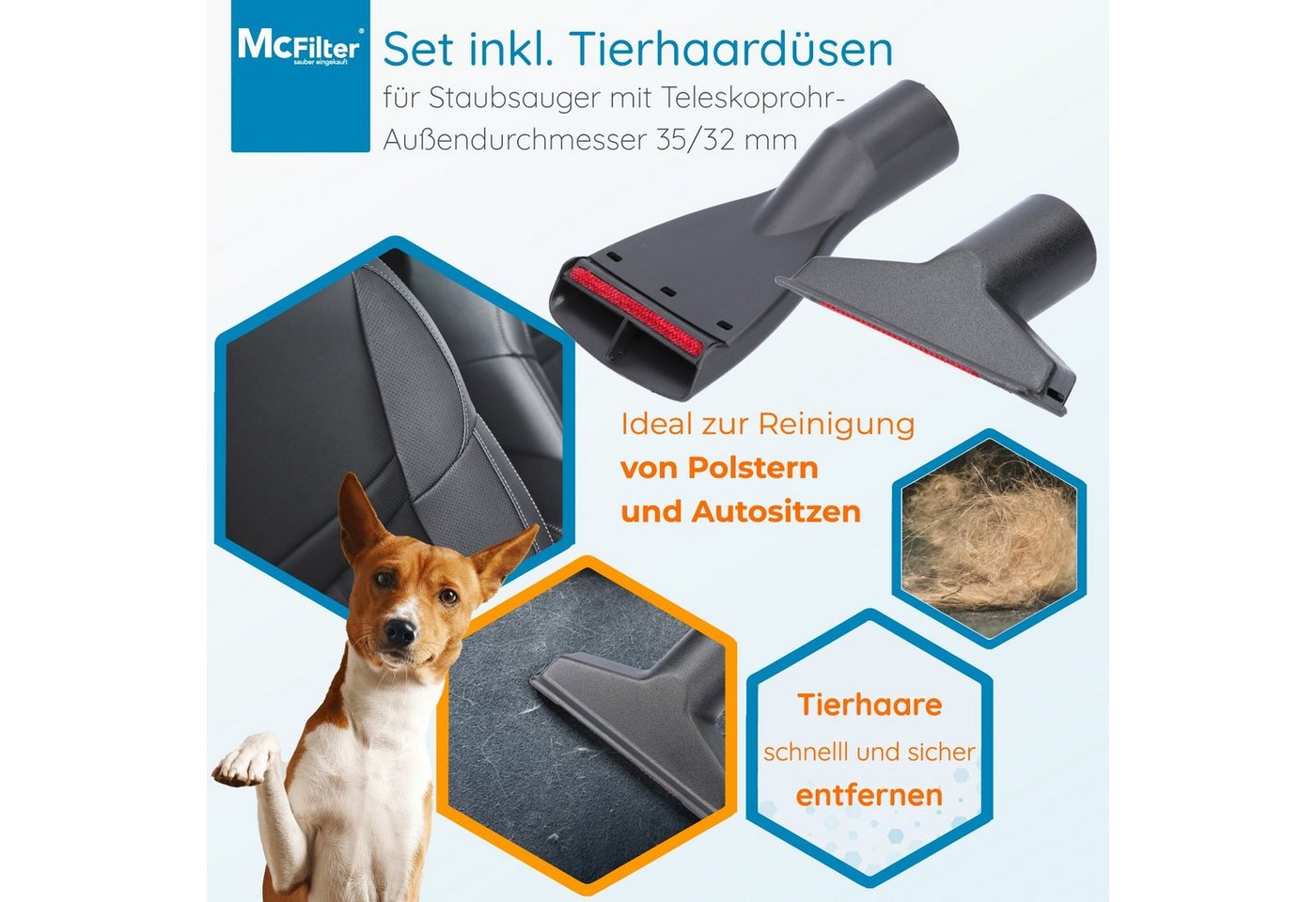 McFilter Staubsaugerdüsen-Set 12-teiliges Düsenset, Zubehör für Siemens VSQ4G332 Q 4.0 Silence Power Allergy, (12-tlg), 2 Polsterdüsen & 2 Fugendüsen, 1 Saugbürste, 1 Saugpinsel, 6 Adapter