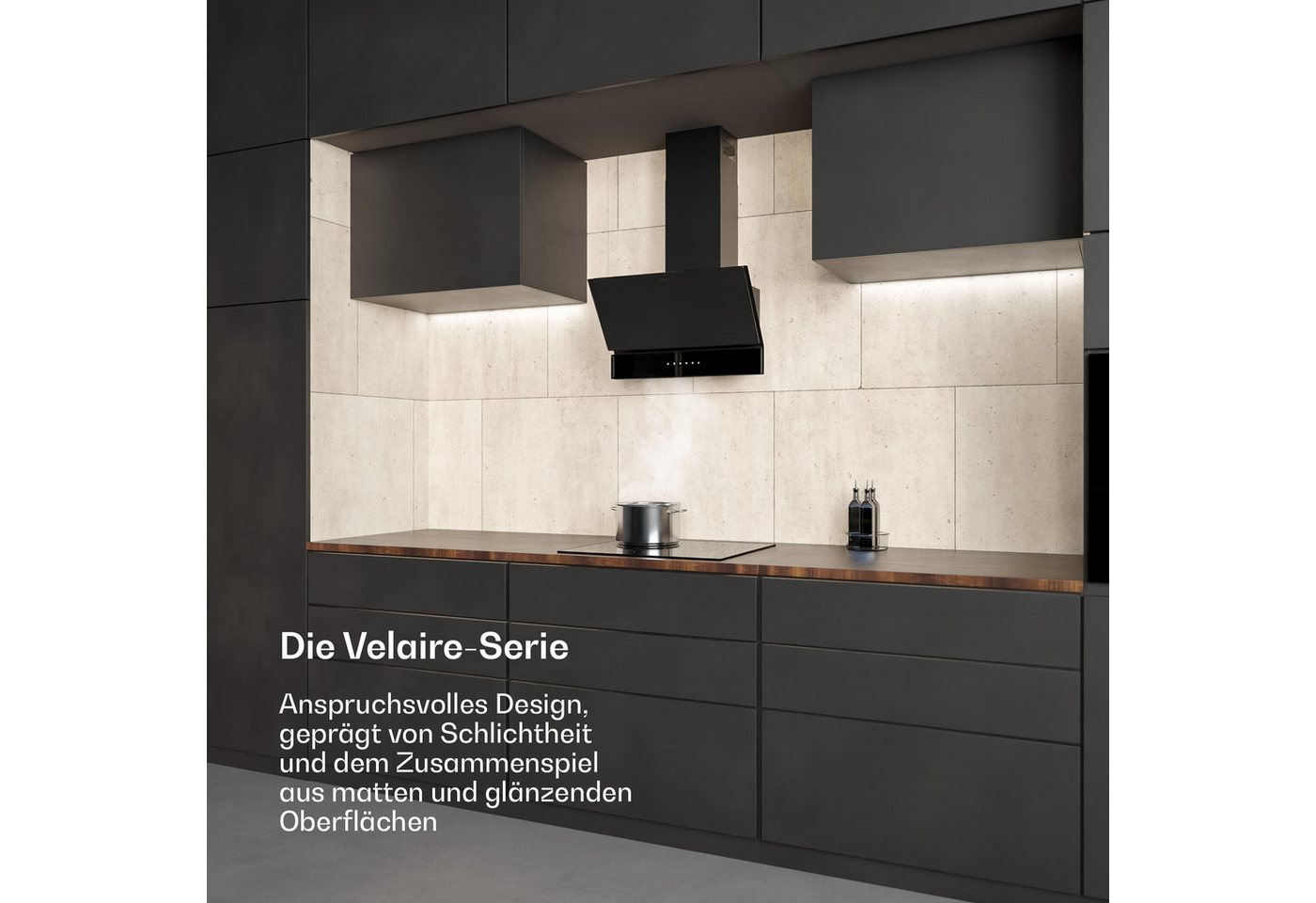 Klarstein Deckenhaube Velaire Angeled Serie Velaire Angeled Dunstabzugshaube 60 cm 820 m³/h Umluft Touch Velaire Angeled, Abzugshaube kopffrei Schornsteinhaube Abluft mit schwarzem Glas Bild 2