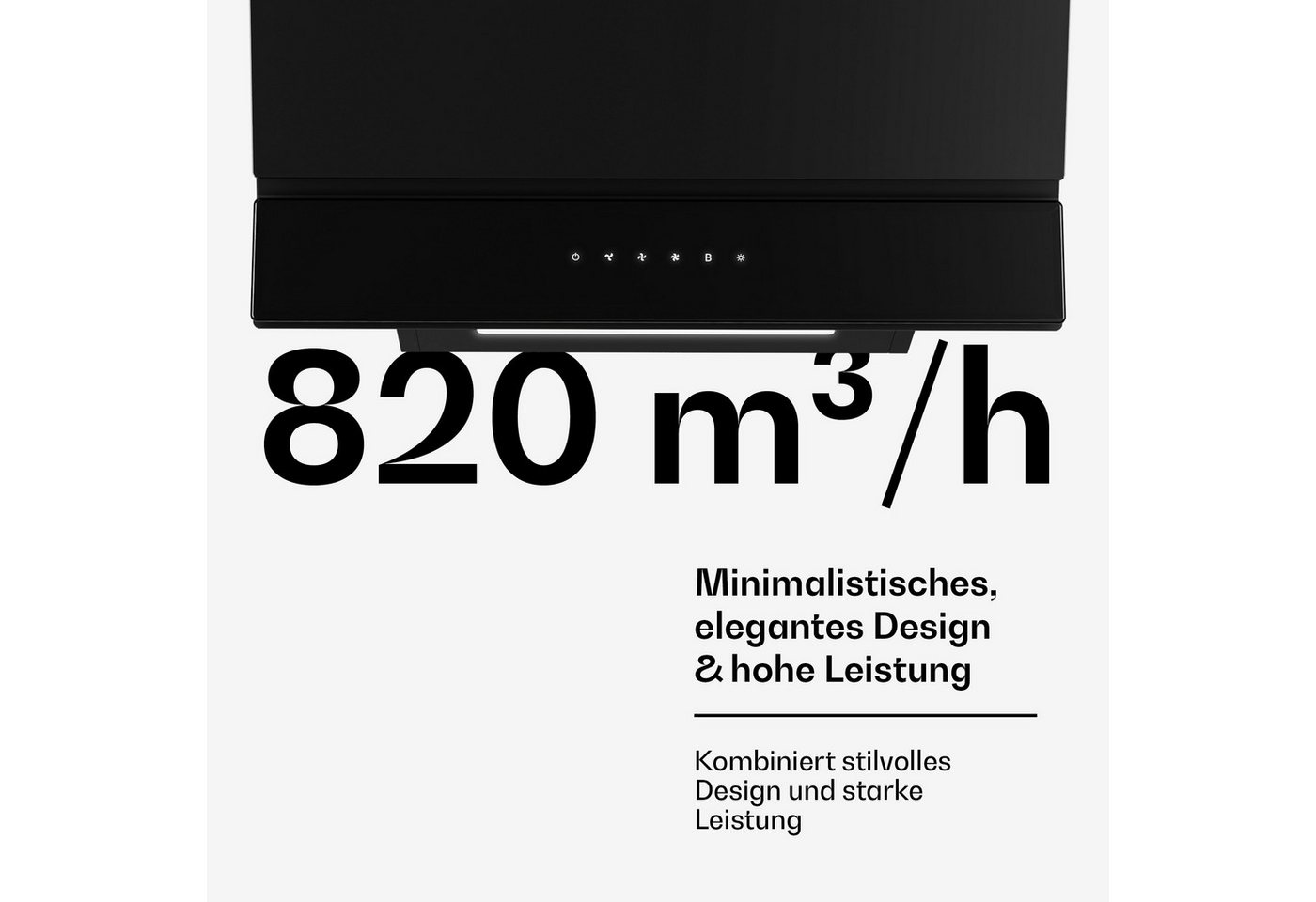Klarstein Deckenhaube Velaire Angeled Serie Velaire Angeled Dunstabzugshaube 60 cm 820 m³/h Umluft Touch Velaire Angeled, Abzugshaube kopffrei Schornsteinhaube Abluft mit schwarzem Glas Bild 4