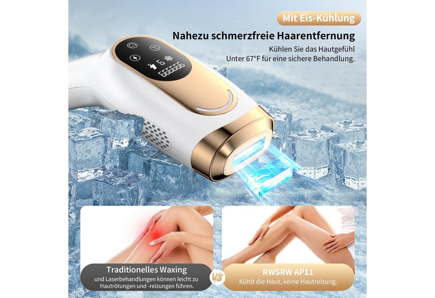 AIBISTAR IPL-Haarentferner IPL-Haarentferner Laser Haarentfernung – 9 Stufen, Eiskühlung, 999,999 Lichtimpulse, für Männer, Frauen, Achseln, Beine, Körper, Laser Haarentfernung Zuhause Dauerhafte Schmerzlos Haarentfernung Bild 2