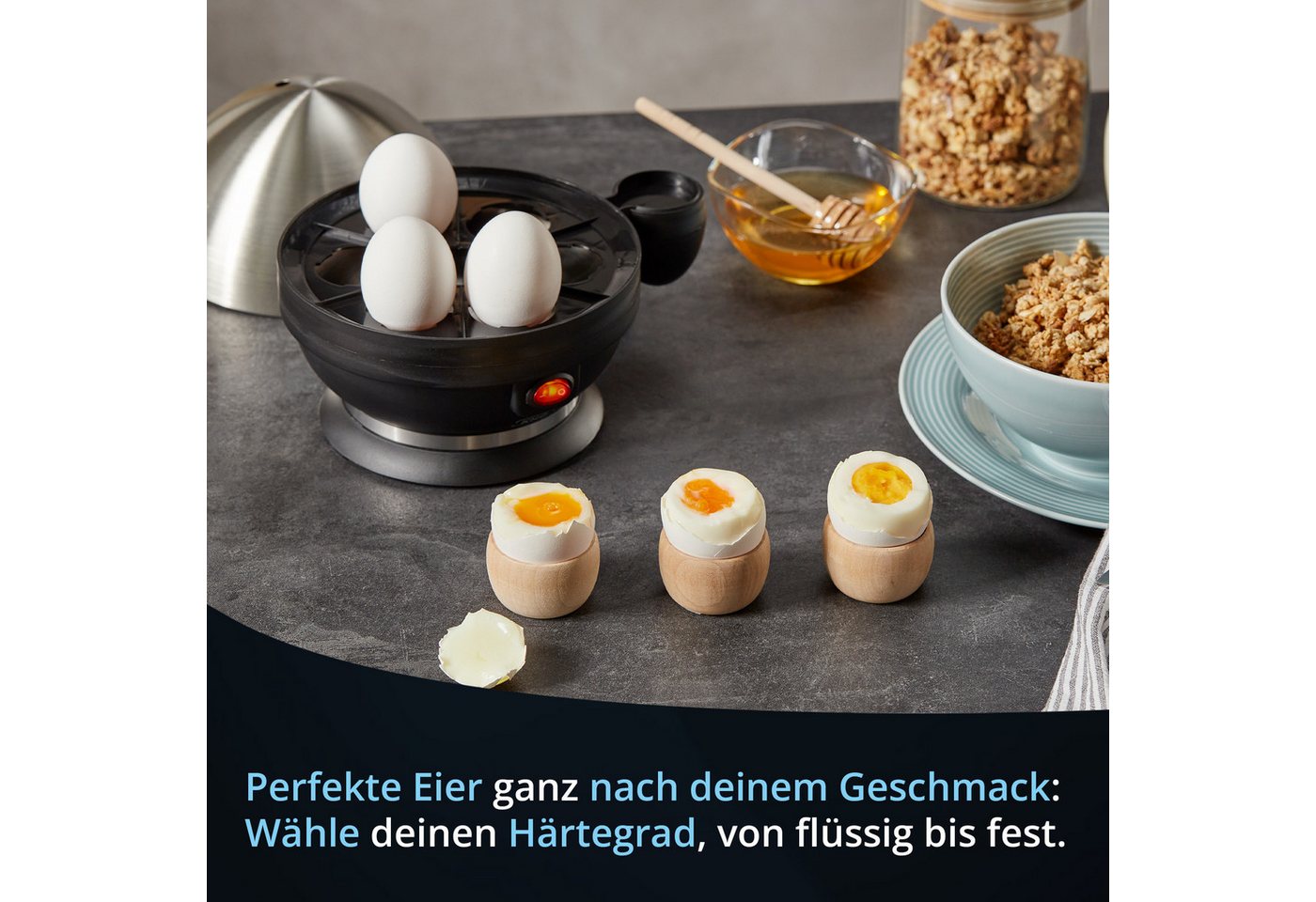 KHG Eierkocher Edelstahl, für bis zu 7 Eier, inkl. Messbecher mit Nadel, Anzahl Eier: 7 St., 380 W, Edelstahlheizplatte, Kabelfach auf der Unterseite Bild 5