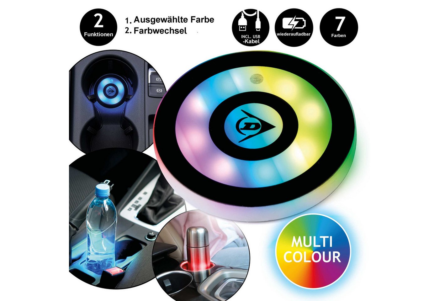 Dunlop Becherhalter Licht für Getränkehalter mit LED-Beleuchtung, (7 Farben mit 2 Funktionen), Auto Getränkehalter Beleuchtung Bild 5