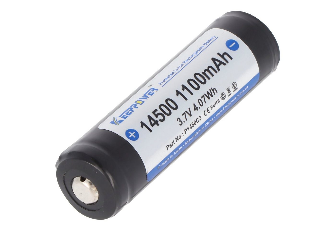Keeppower Akku 14500 mit 3,7 Volt Spannung und 1100mAh Kapazität, Li-Ion-Akku P Akku 1100 mAh (3,7 V)