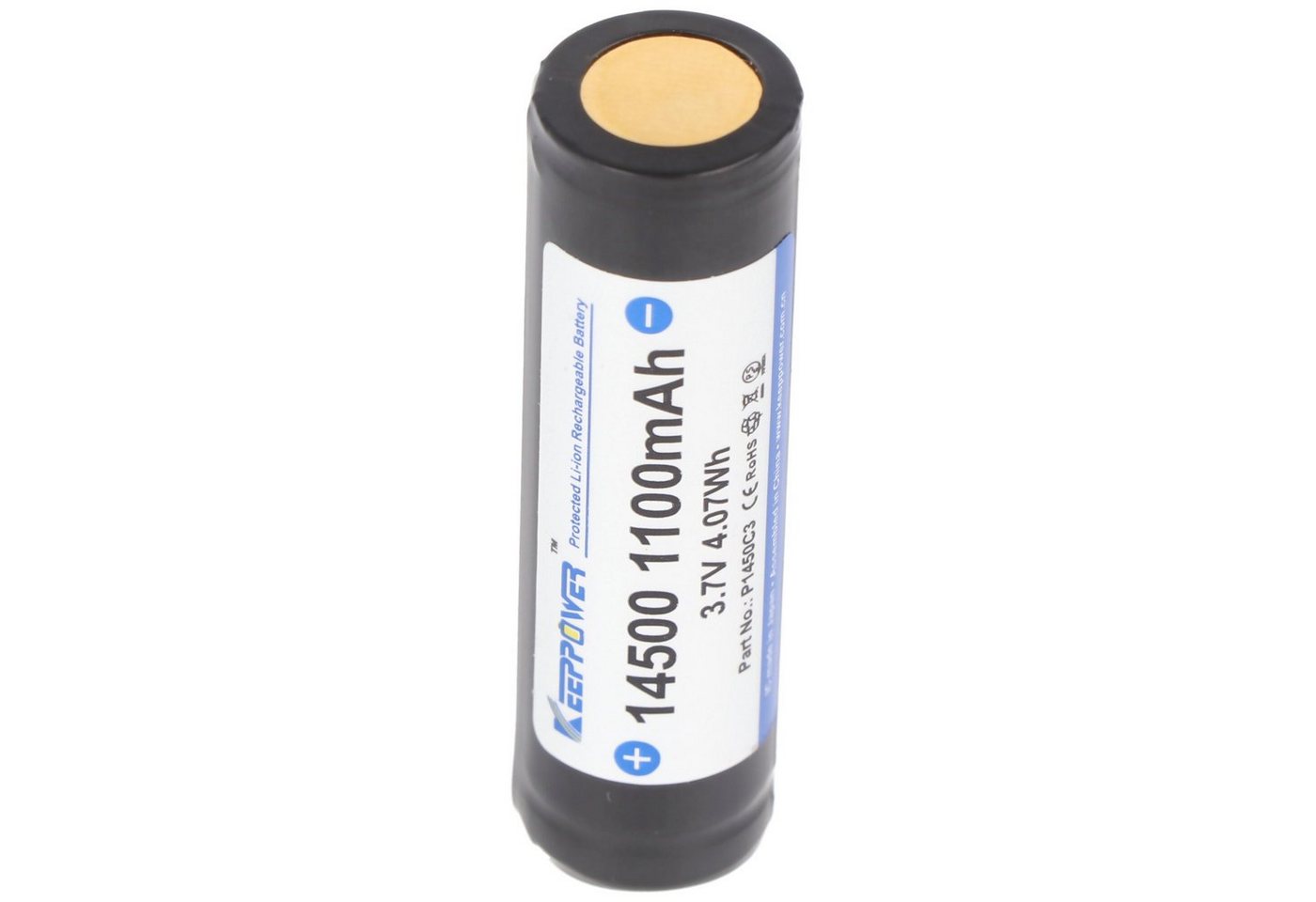 Keeppower Akku 14500 mit 3,7 Volt Spannung und 1100mAh Kapazität, Li-Ion-Akku P Akku 1100 mAh (3,7 V) Bild 2