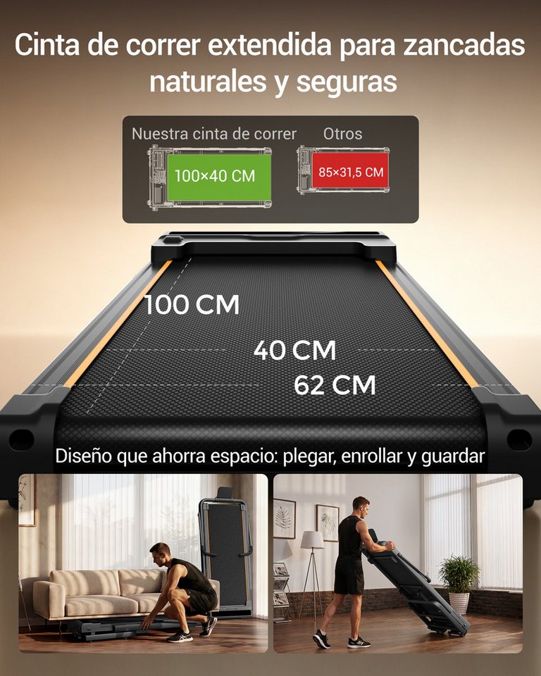 BAYMATE Laufband 12 voreingestellte Programme Für Zuhause (130 cm extra lange Handläufe für mehr Stabilität, für mehr Stabilität, platzsparendes 15 cm Design), leiser Betrieb, perfekt für Homeoffice, 40 % Steigung, 12 km/h Bild 4