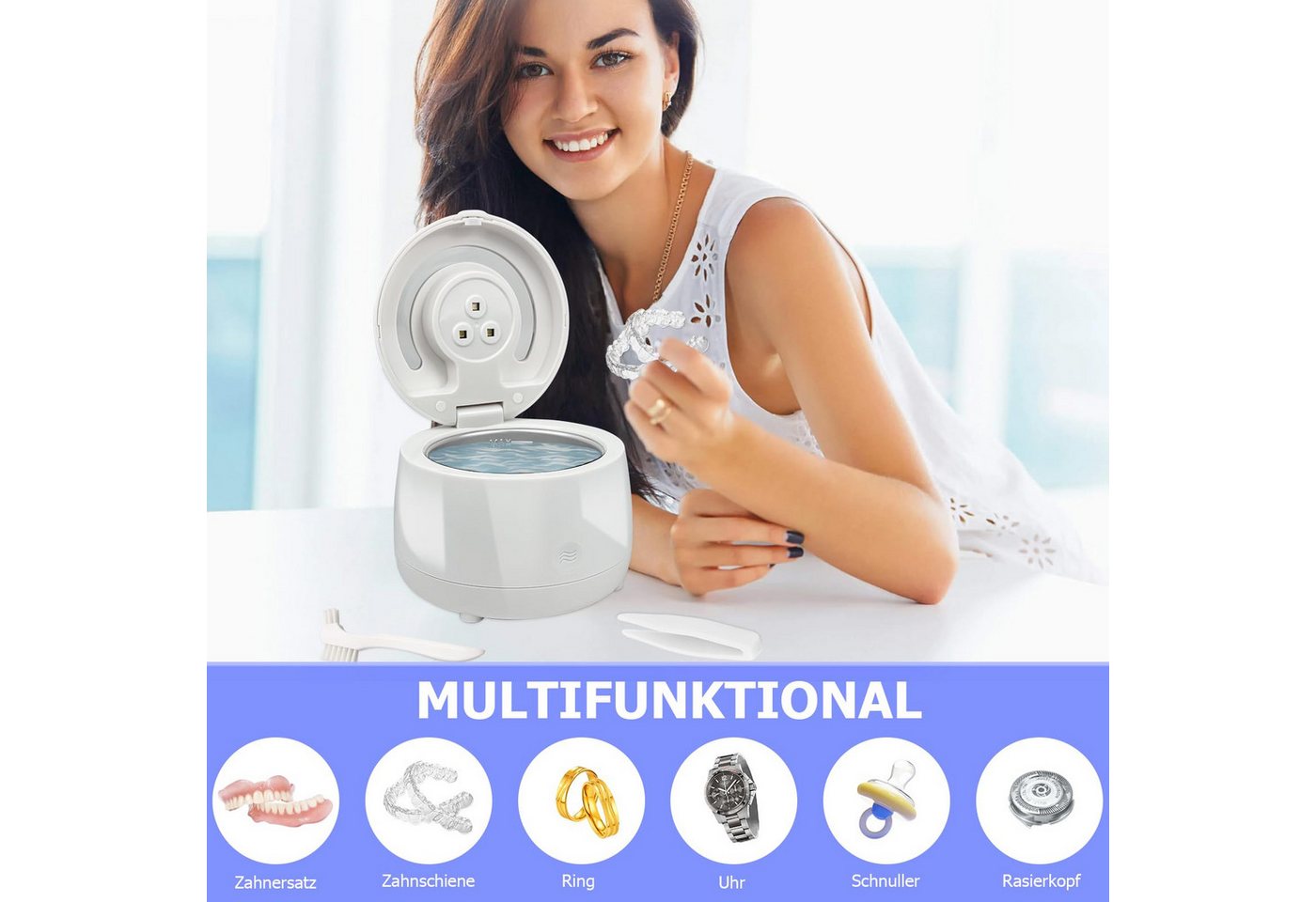 AIBISTAR Ultraschallreiniger Ultraschallreiniger 200 ml 43000 Hz für Zahnersatz & Zahnschiene, 43.000 Hz Ultraschall, Mit 3 UV-Lichtern, Für Zahnersatz Bild 5